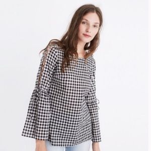 MADEWELL Lace-Up Sleeve Gingham Blouse